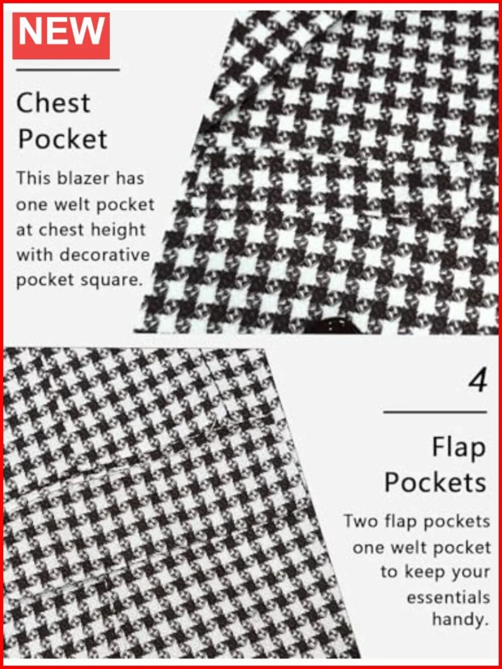 Men's Houndstooth Double Breasted Slim Fit Blazer Sport Coat